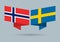 Norway and Sweden flags. Norwegian and Swedish national symbols. Vector illustration.