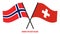 Norway and Switzerland Flags Crossed And Waving Flat Style. Official Proportion. Correct Colors