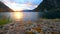 Norway time lapse evening beautiful fjord bay extra wide panorama in summer Europe pan left in HDR, HFR