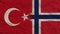 Norway and Turkey Flags Together, Crumpled Paper Effect 3D Illustration