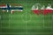 Norway vs Poland Soccer Match, national colors, national flags, soccer field, football game, Copy space