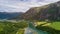 Norwegian aerial landscape: aerial view over the sea and mountains, Norway