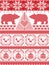 Norwegian Christmas and festive winter seamless pattern in cross stitch with polar bear, Christmas tree, heart, robin bird, bauble