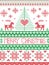 Norwegian Christmas and festive winter seamless pattern in cross stitch with reindeer, Xmas tree, ,heart in red , green, white