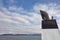 Norwegian ferry chimney detail. Norway fjord landscape. Travel b