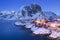 Norwegian fisherman\'s cabins on the Lofoten in winter