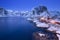 Norwegian fisherman\'s cabins on the Lofoten in winter