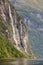 Norwegian fjord landscape. Hellesylt-Geiranger cruise route. Visit Norway.