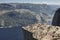 Norwegian fjord landscape. Preikestolen area. Norway landmark la