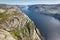 Norwegian fjord landscape. Preikestolen area. Norway landmark la