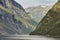 Norwegian fjord rocky landscape. Hellesylt, Geiranger travel route.