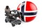 Norwegian flag with indoor powerchair or electric wheelchair, 3D rendering