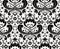 Norwegian folk art vector seamless pattern - Rosemaling style embroidery design in black and white