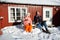 Norwegian girls with an ice floe in hand
