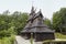 Norwegian graveyard and stave church roof. Fantoft. Bergen. Norw