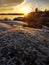 Norwegian landscape during evening hours. Scandinavian sunset.