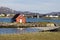 Norwegian landscape with a typical red house