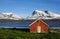 Norwegian landscape with a typical red house