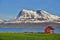 Norwegian landscape with a typical red house