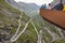 Norwegian mountain tourist landscape. Trollstigen viewpoint. Travel Norway