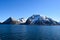 Norwegian mountains seen from the sea. Above the Arctic Circle.