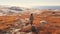 Norwegian Nature: A Girl Walking Along A Dirt Path Near Sheep