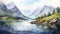Norwegian Nature: Spectacular Watercolor Illustration Of A Mountainous River