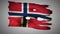 Norwegian perforated, burned, grunge waving flag loop alpha