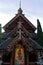 Norwegian stave church replica decorative with fairy-lights