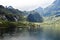 Norwegian Trollfjord, famous small fjord in Norway, lifting fog