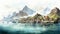 Norwegian Watercolor Serene Fishing Village On Peninsula