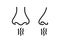 Nose and breath icon. Nasal breathing. Human organ of smell. Unpleasant smell. Nose inhales fragrance. Set of outline