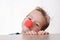 Nose clown background white child. colorful