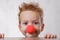 Nose clown background white child. kid circus