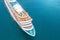 Nose of the cruise ship in the turquoise sea. Concept of summer sea cruise tours