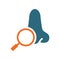 Nose with magnifying glass colored icon. Organ research, analyzes, disease prevention symbol