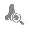 Nose with magnifying glass grey icon. Analyzes, disease prevention symbol