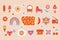 Nostalgia 70s stickers. Set of Retro groovy elements, cute cartoon positive symbols, funky hippy stickers and lettering