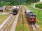 Nostalgia on railroad steam and diesel train.