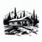 Nostalgic Black And White Cabin Illustration With Sublime Wilderness Vibes