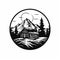 Nostalgic Black And White Cabin Logo With Mountains