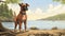 Nostalgic Boxer Dog Illustration Beach, Trees, And Ontario Shores