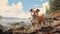 Nostalgic Bulldog Puppy Illustration On British Columbia Shores
