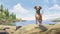 Nostalgic Children\\\'s Book Illustration: Boxer Puppy On British Columbia Shores