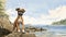 Nostalgic Children\\\'s Book Illustration Of Boxer Puppy On British Columbia Shores