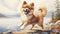 Nostalgic Children\\\'s Book Illustration: Cute Pomeranian Dog On Yukon Shores