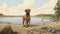 Nostalgic Children\\\'s Book Illustration: Mastiff Puppy By The Saskatchewan Shores