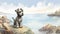 Nostalgic Children\\\'s Book Illustration: Miniature Schnauzer Puppy On Nunavut Shores