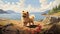 Nostalgic Children\\\'s Book Illustration: Pomeranian Puppy By The Shores Of Yukon