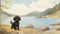 Nostalgic Children\\\'s Book Illustration: Poodle Puppy By The Shores Of Newfoundland And Labrador